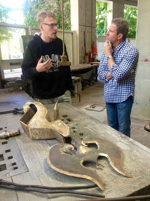 Discussing bronze casting and the meaning of life with SCAD grad student